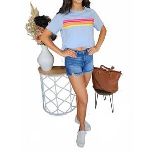 NEW LITTLE DAISY CLOSET patched stripe short sleeve shirt in blue